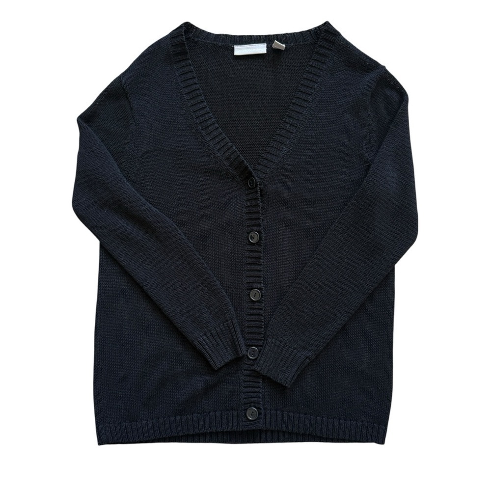 Nordstrom Petite V-Neck Cardigan Sweater Black Long Sleeve Women's S Ramie Linen
